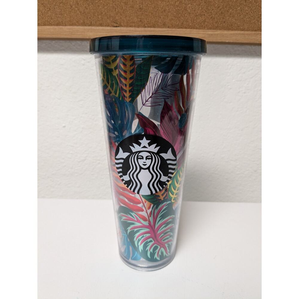 Starbucks 2017 Metallic Tropical Leaves Aloha Travel Tumbler 24 oz venti